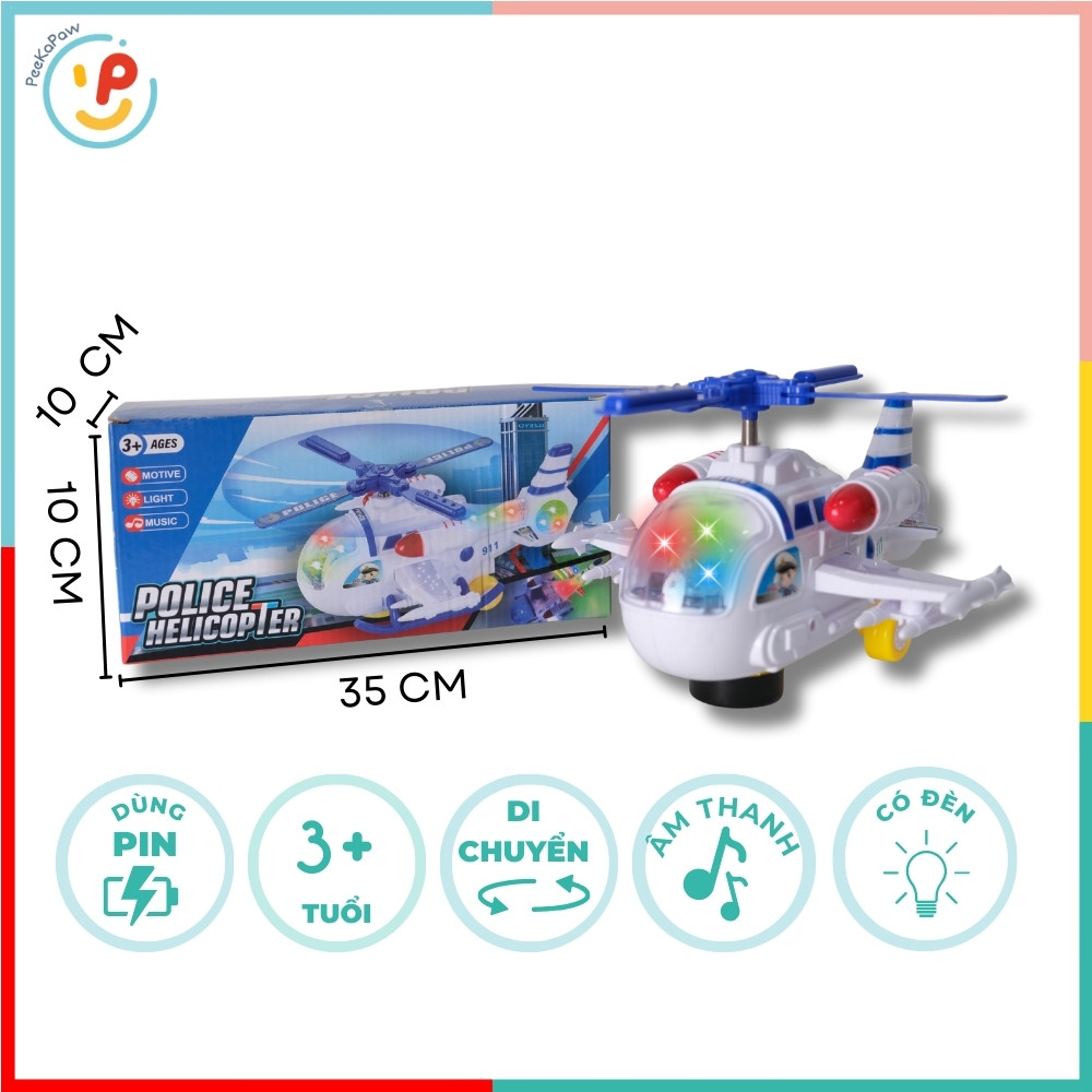 Máy Bay Trực Thăng Cảnh Sát 8640 Có Đèn Nhạc Xoay 360° PeeKaPaw Toys