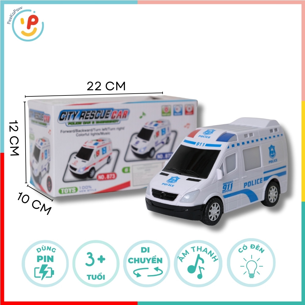 Xe cứu thương chạy pin có đèn âm thanh 872 PeeKaPaw Toys
