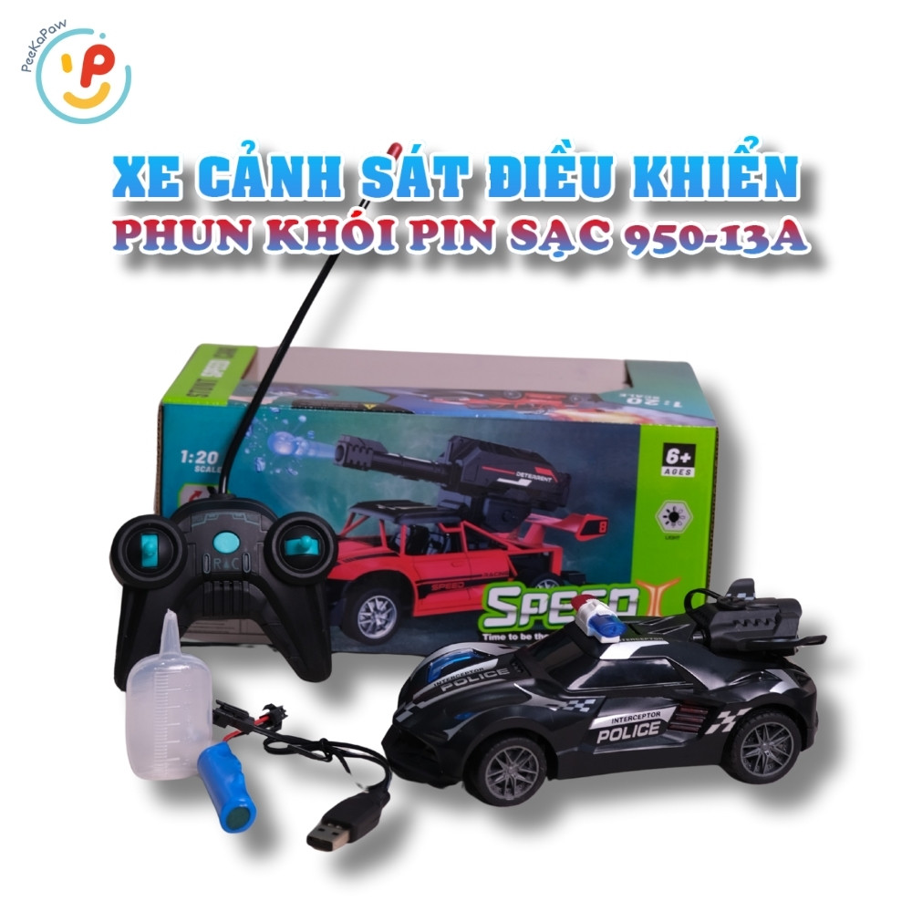 Xe cảnh sát điều khiển pin sạc có đèn phun khói 950-13A PeeKaPaw Toys