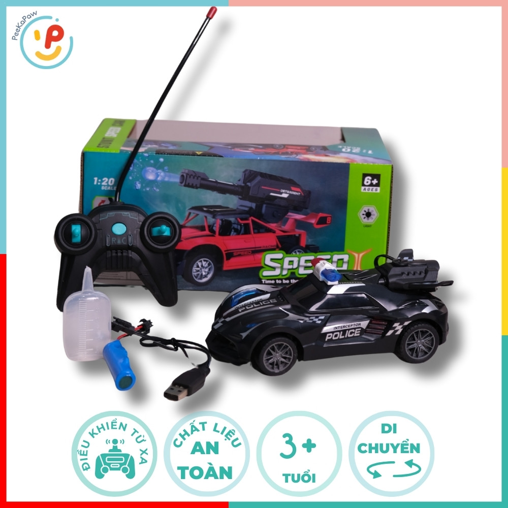 Xe cảnh sát điều khiển pin sạc có đèn phun khói 950-13A PeeKaPaw Toys