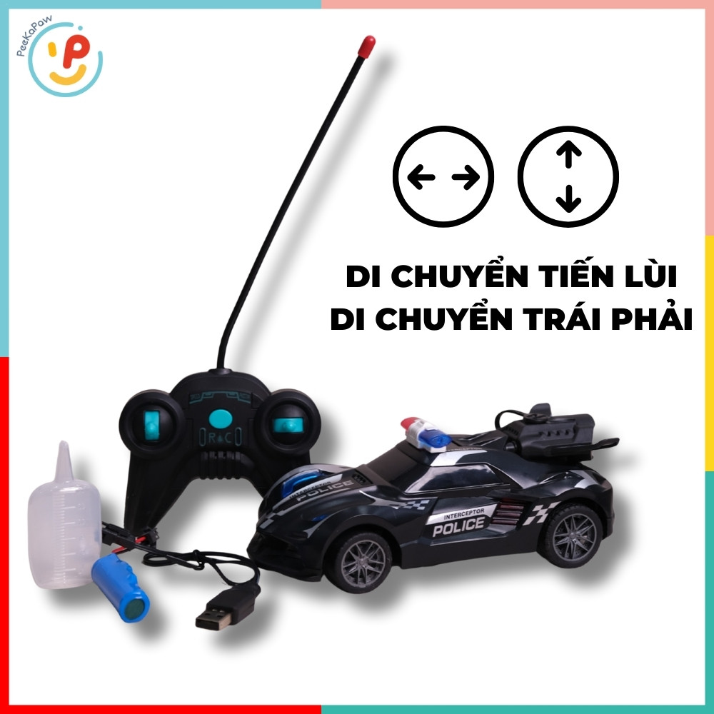 Xe cảnh sát điều khiển pin sạc có đèn phun khói 950-13A PeeKaPaw Toys