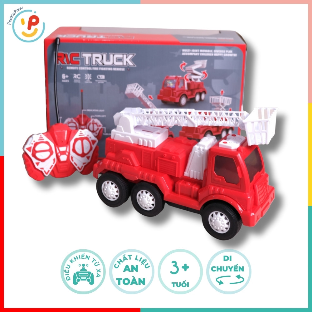 Xe cứu hoả thang nâng điều khiển từ xa pin sạc 9913 PeeKaPaw Toys