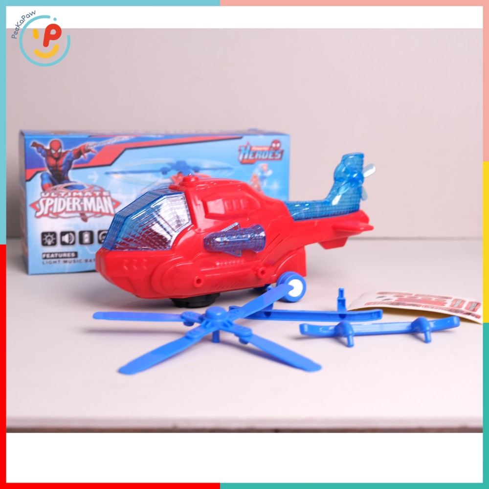 Máy Bay Trực Thăng Spiderman 2313 Có Đèn Nhạc Xoay 360 Độ PeeKaPaw Toys