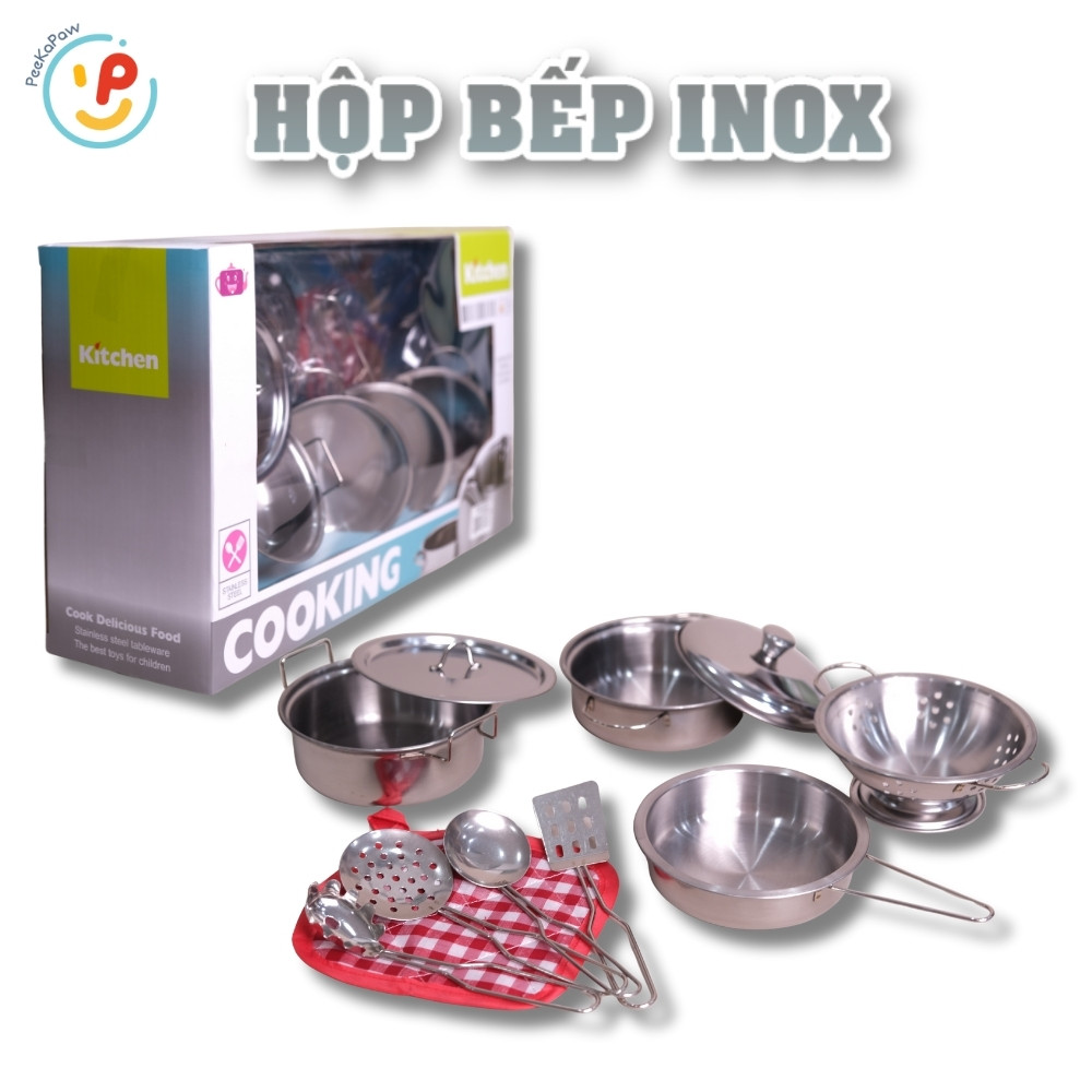 Đồ chơi nấu ăn bộ bếp chất liệu inox 555-002 PeeKaPaw Toys