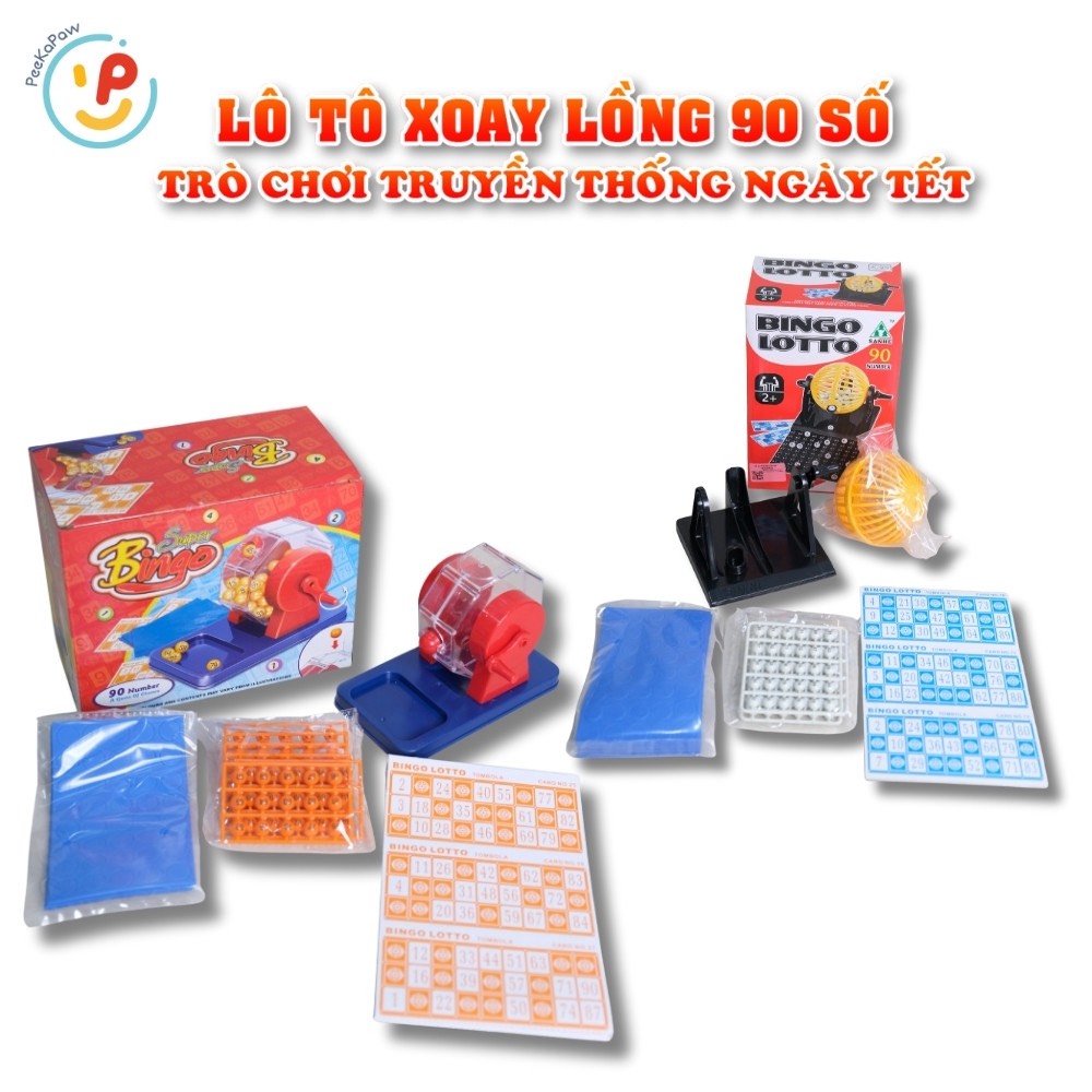 Hộp lồng quay lô tô 90 số trò chơi truyền thống Tết PeeKaPaw Toys