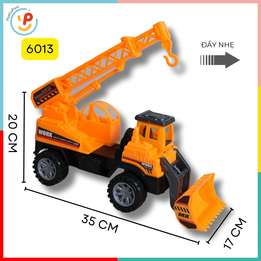 Xe Công Trình Chạy Trớn 35cm Xe Cẩu Xe Xúc Đẩy Nhẹ Cho Bé 3 Tuổi PeeKaPaw Toys