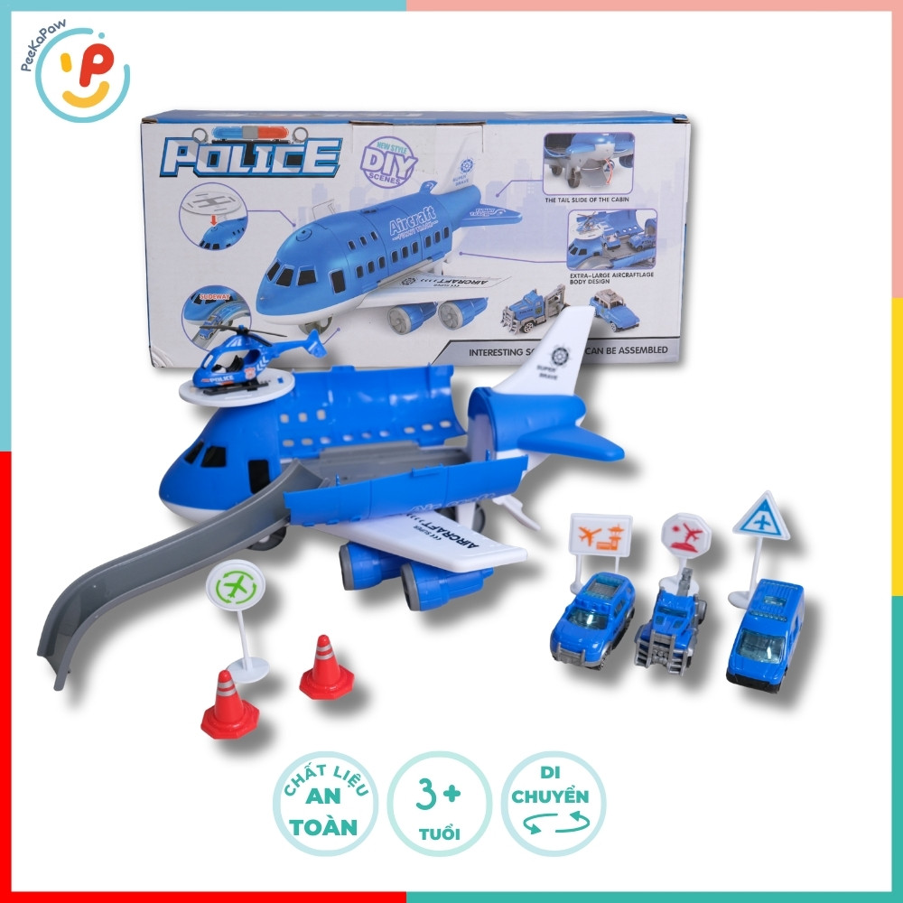 Máy bay xe tuần tra cảnh sát SQ08-4A sân bay cảnh sát PeeKaPaw Toys