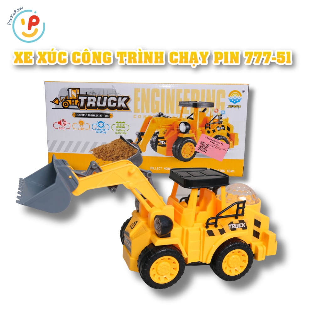 Xe công trình máy xúc chạy pin 777-51 có đèn và âm thanh PeeKaPaw Toys