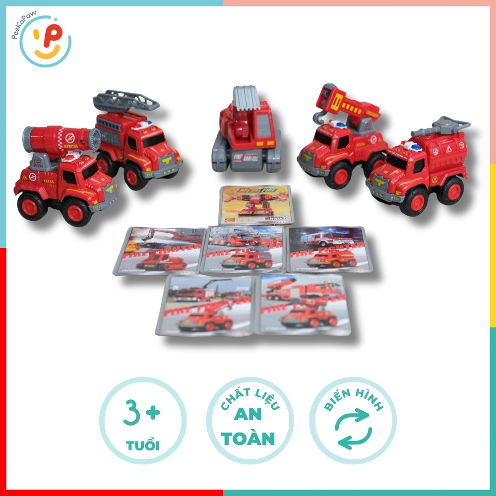 Bộ lắp ráp Robot biến hình xe cứu hoả 5 chiếc 0783-366 Xe thang, vòi phun, cẩu, xúc PeeKaPaw Toys
