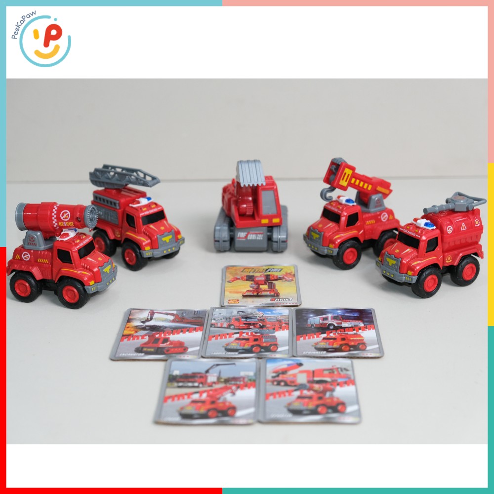 Bộ lắp ráp Robot biến hình xe cứu hoả 5 chiếc 0783-366 Xe thang, vòi phun, cẩu, xúc PeeKaPaw Toys