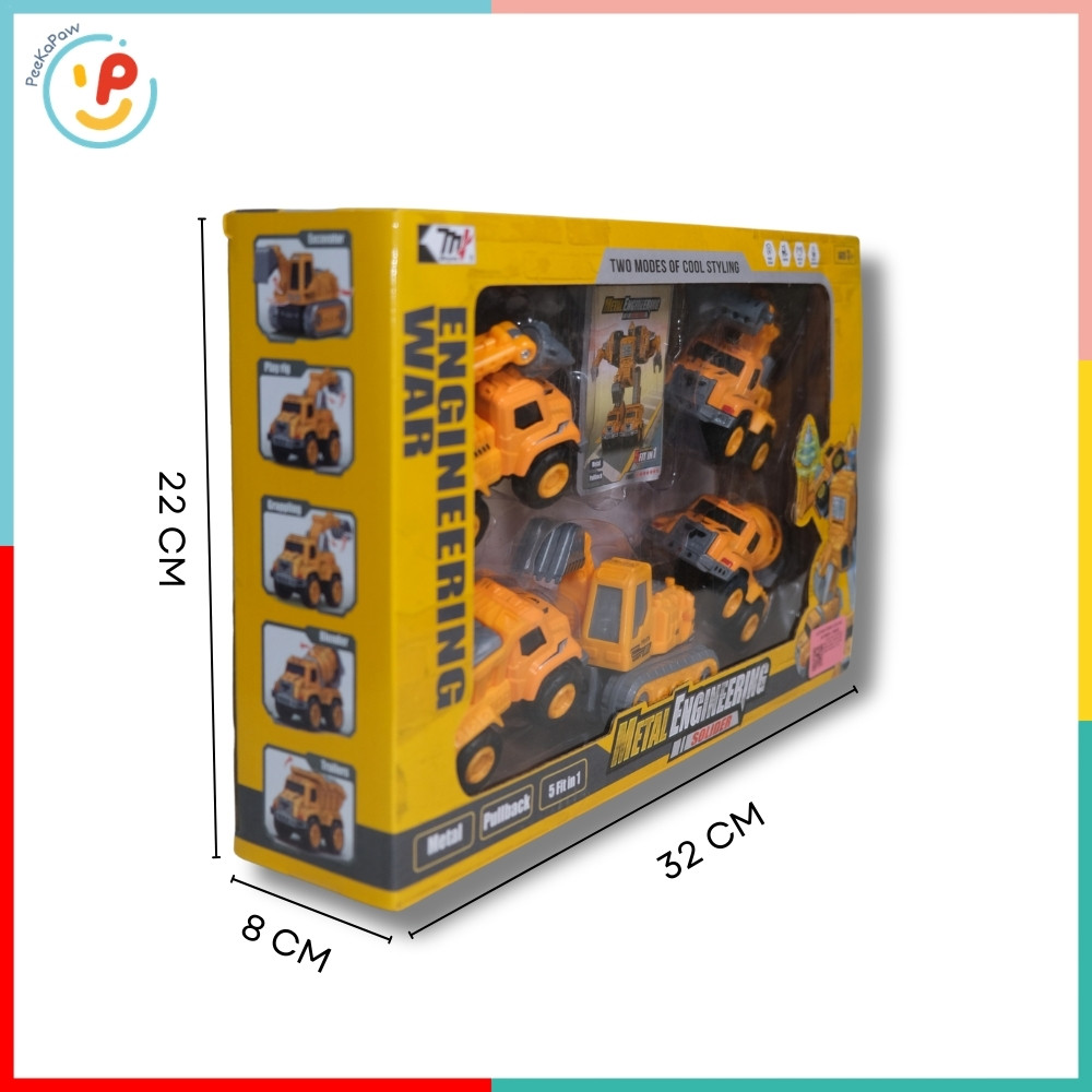 Bộ lắp ráp Robot biến hình xe công trình 5 chiếc 0783-365 Xe xúc, cẩu, bồn trộn, khoan, chở cát PeeKaPaw Toys