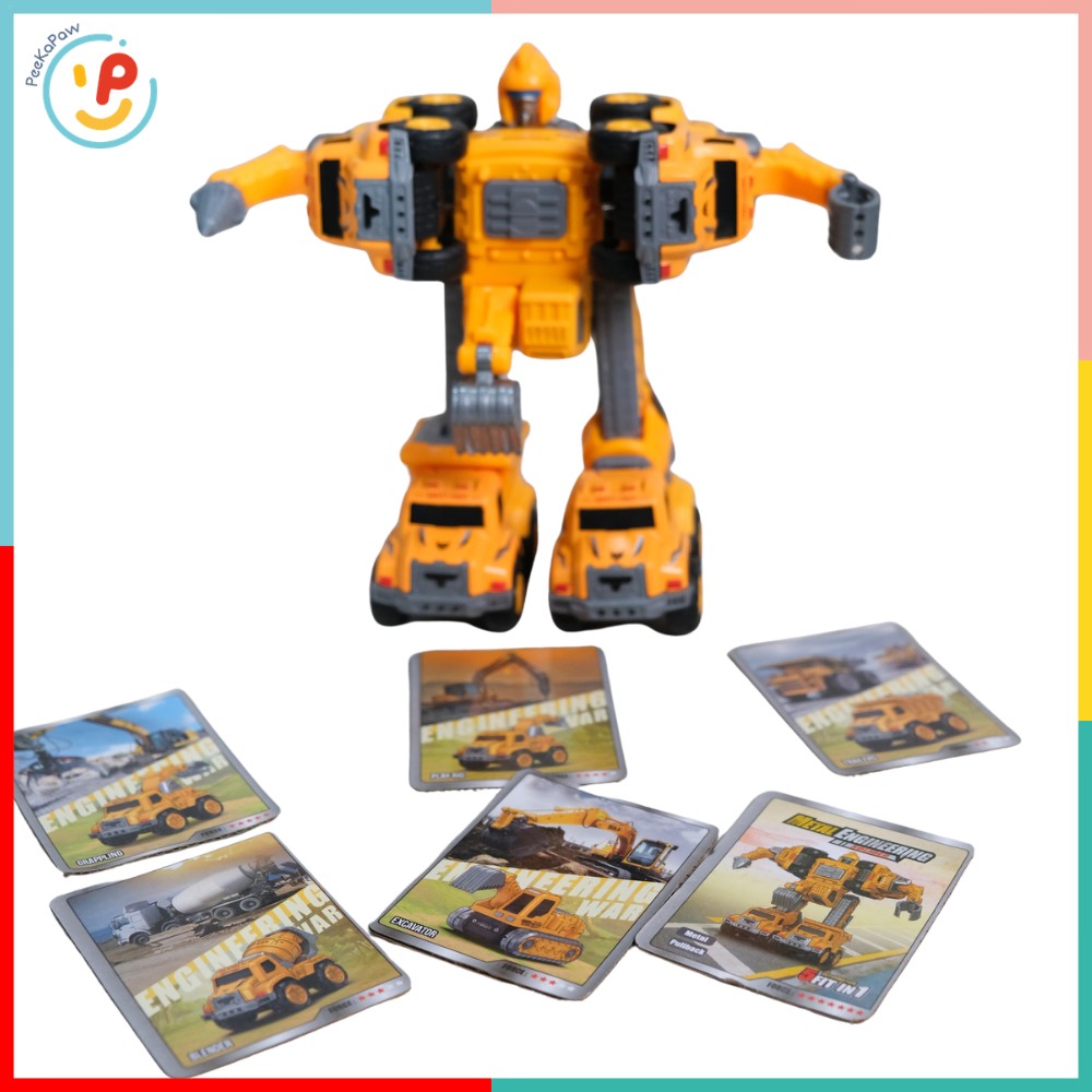 Bộ lắp ráp Robot biến hình xe công trình 5 chiếc 0783-365 Xe xúc, cẩu, bồn trộn, khoan, chở cát PeeKaPaw Toys