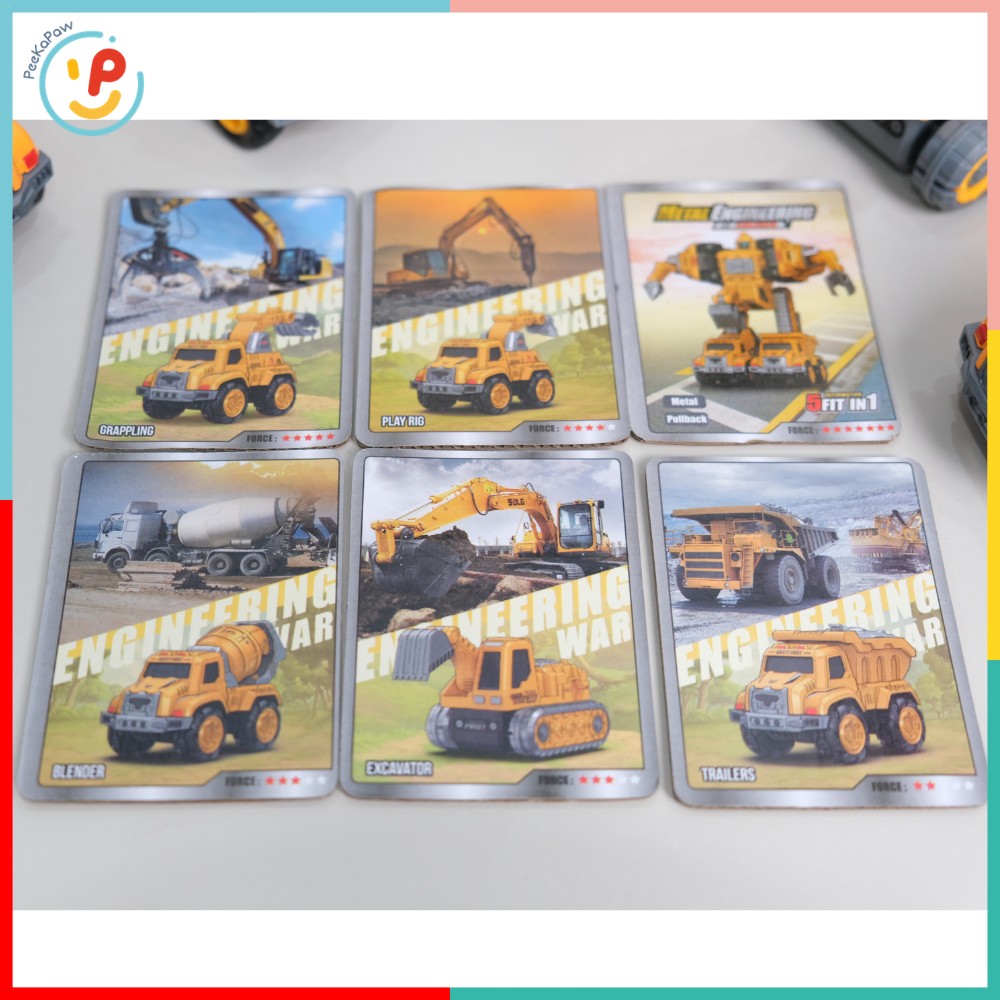 Bộ lắp ráp Robot biến hình xe công trình 5 chiếc 0783-365 Xe xúc, cẩu, bồn trộn, khoan, chở cát PeeKaPaw Toys