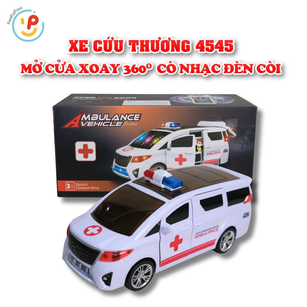 Xe cứu thương chạy pin mở cửa xoay 360° có nhạc đèn còi 4545 PeeKaPaw Toys