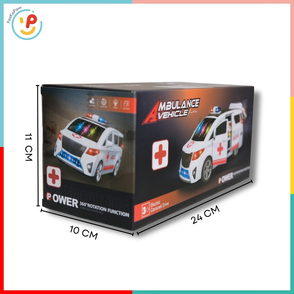 Xe cứu thương chạy pin mở cửa xoay 360° có nhạc đèn còi 4545 PeeKaPaw Toys