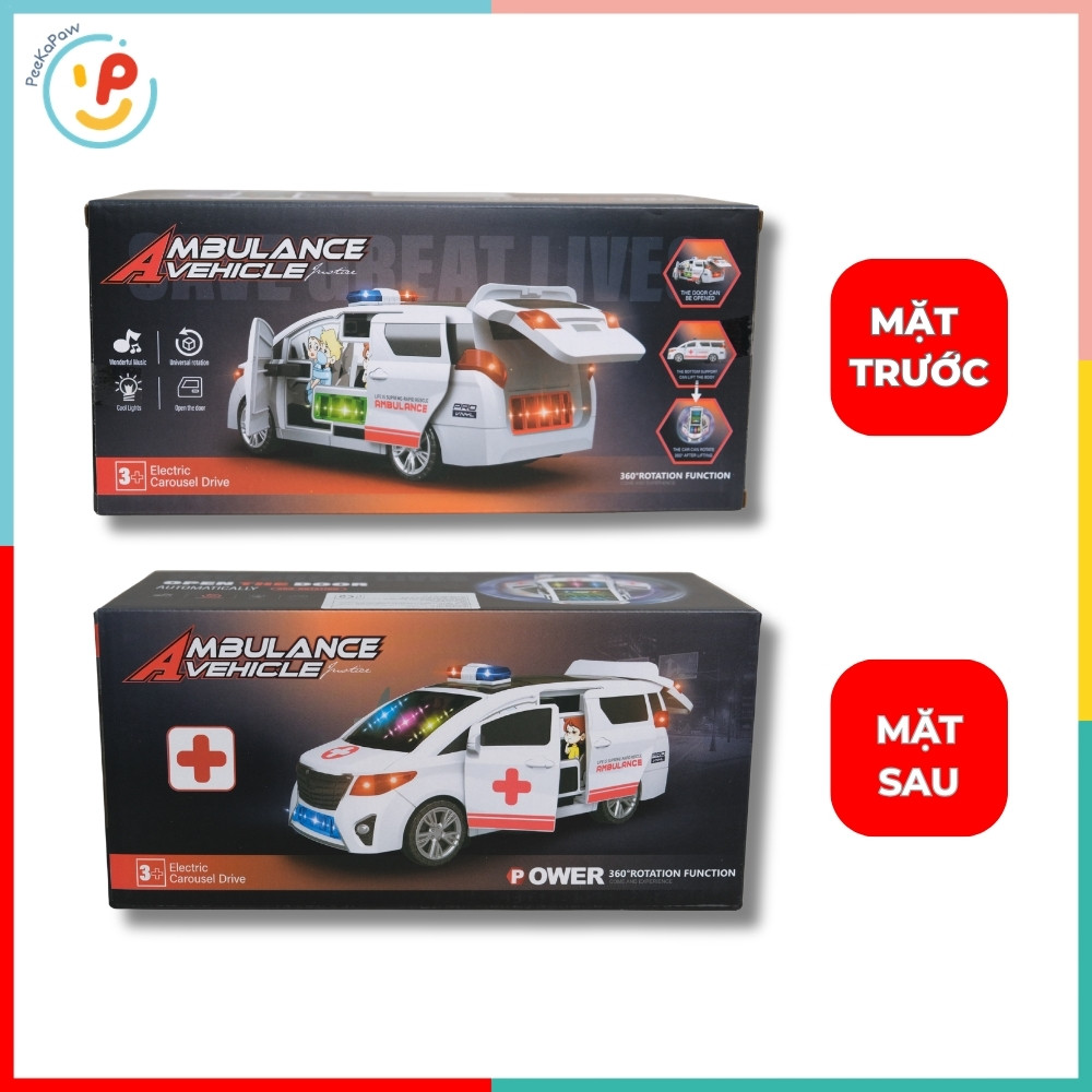 Xe cứu thương chạy pin mở cửa xoay 360° có nhạc đèn còi 4545 PeeKaPaw Toys