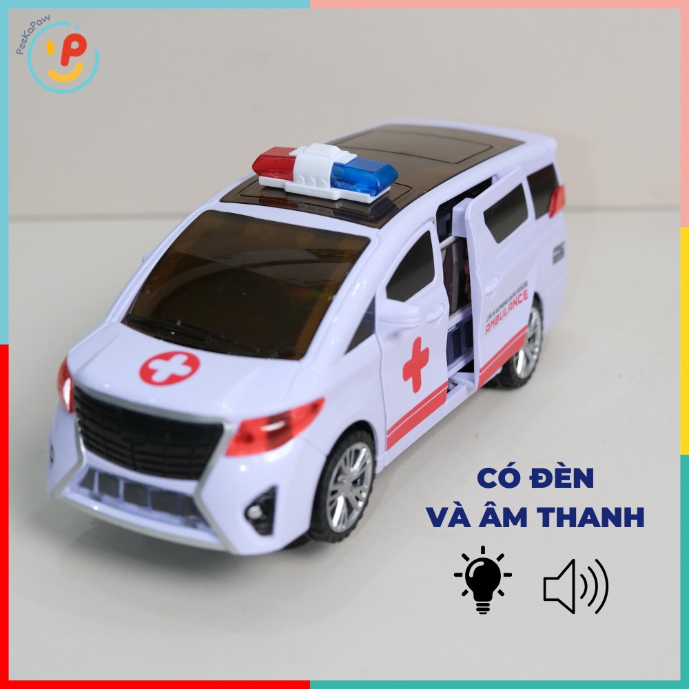 Xe cứu thương chạy pin mở cửa xoay 360° có nhạc đèn còi 4545 PeeKaPaw Toys
