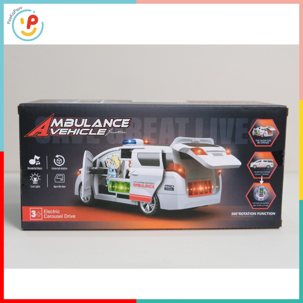 Xe cứu thương chạy pin mở cửa xoay 360° có nhạc đèn còi 4545 PeeKaPaw Toys