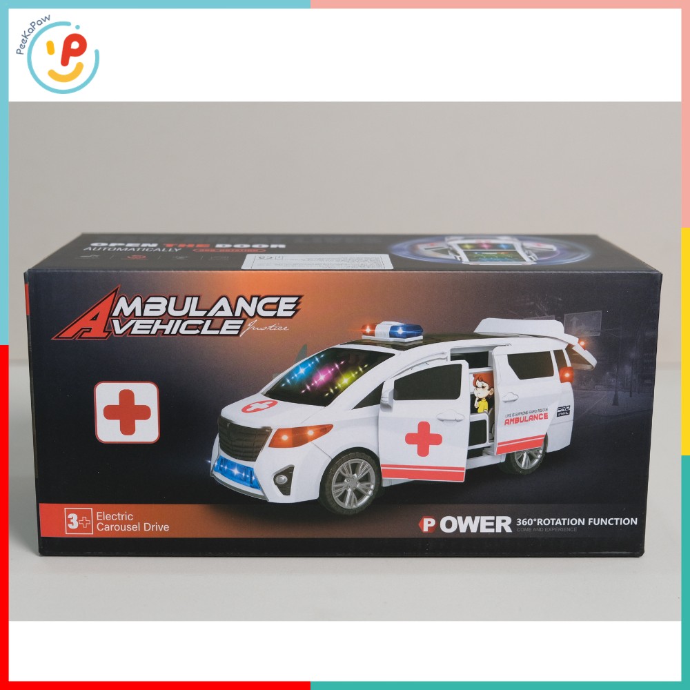 Xe cứu thương chạy pin mở cửa xoay 360° có nhạc đèn còi 4545 PeeKaPaw Toys