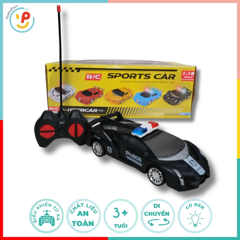 Xe cảnh sát điều khiển từ xa có đèn kiểu thể thao 999-25 PeeKaPaw Toys