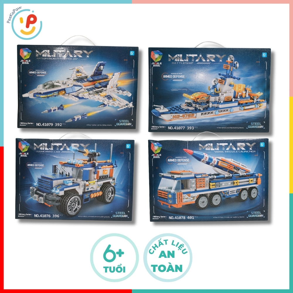 Hộp đồ chơi xếp hình lắp ráp tàu chiến máy bay xe quận đội 400 chi tiết PeeKaPaw Toys