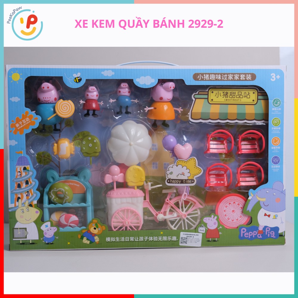 Đồ chơi mô hình gia đình heo hồng xe kem quầy bánh 2929-2 PeeKaPaw Toys