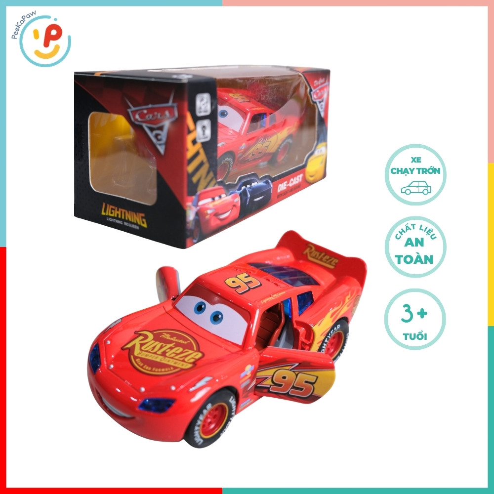 Xe chạy đà trớn hoạt hình Xe tia chớp Mc Queen mở cửa chất liệu hợp kim có đèn âm thanh 899-75 PeeKaPaw Toys