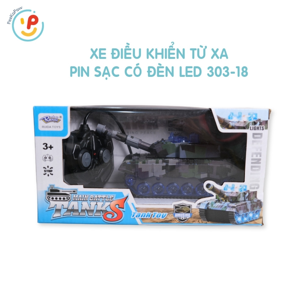 Xe tăng điều khiển pin sạc có đèn 303-18 PeeKaPaw Toys
