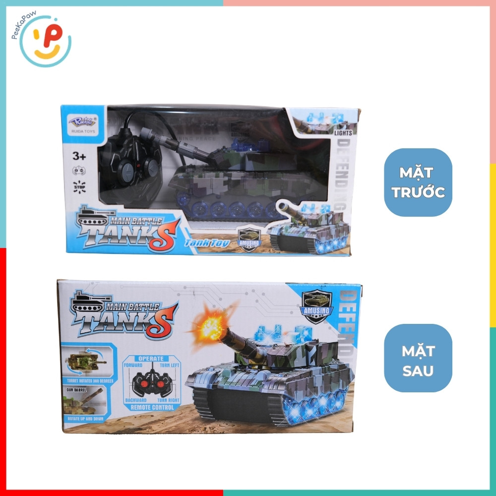 Xe tăng điều khiển pin sạc có đèn 303-18 PeeKaPaw Toys