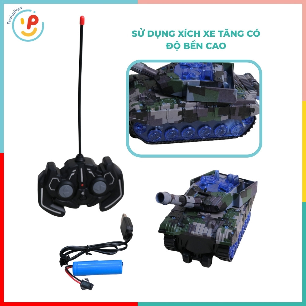 Xe tăng điều khiển pin sạc có đèn 303-18 PeeKaPaw Toys