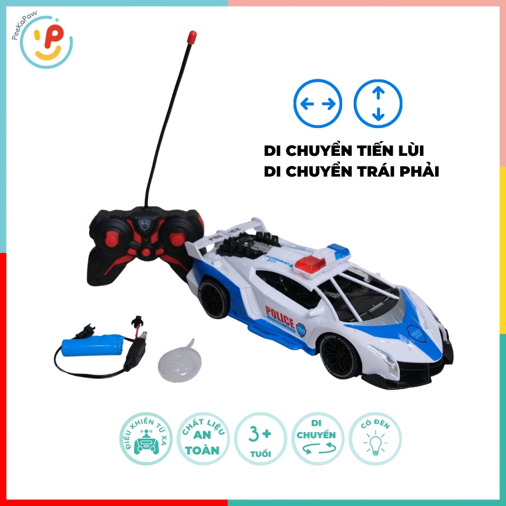 Xe cảnh sát điều khiển từ xa pin sạc phun khói 666-159 PeeKaPaw Toys