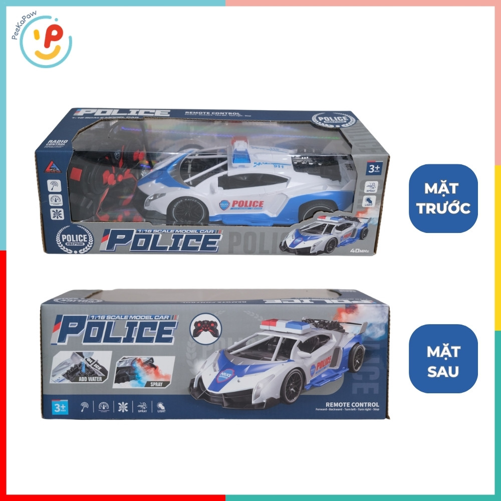 Xe cảnh sát điều khiển từ xa pin sạc phun khói 666-159 PeeKaPaw Toys