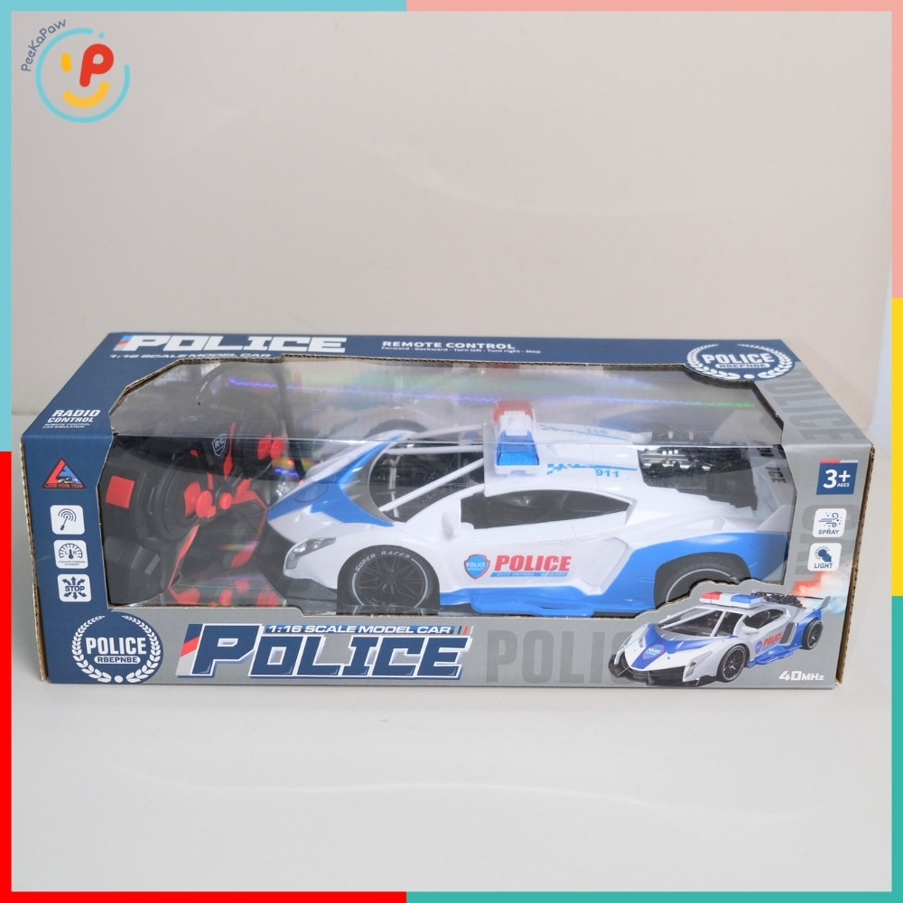 Xe cảnh sát điều khiển từ xa pin sạc phun khói 666-159 PeeKaPaw Toys