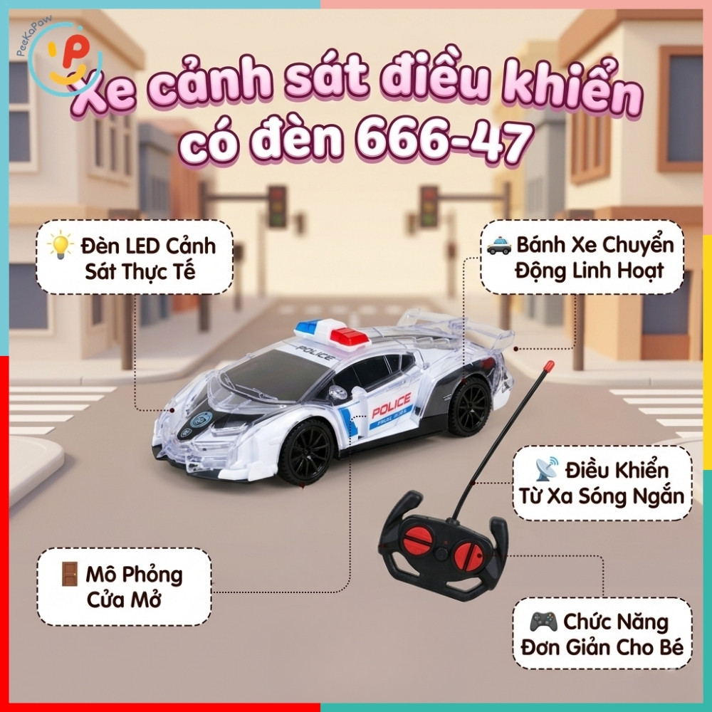 Xe cảnh sát điều khiển từ xa có đèn LED 666-47 PeeKaPaw Toys