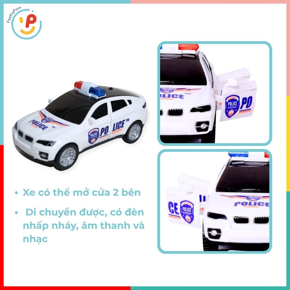 Xe cảnh sát chạy pin mở 4 cửa có đèn LED còi báo 2017C PeeKaPaw Toys