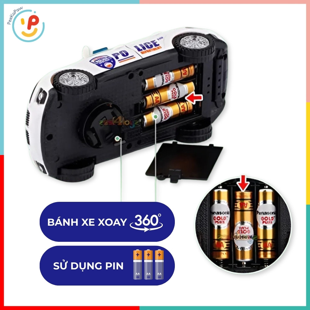 Xe cảnh sát chạy pin mở 4 cửa có đèn LED còi báo 2017C PeeKaPaw Toys