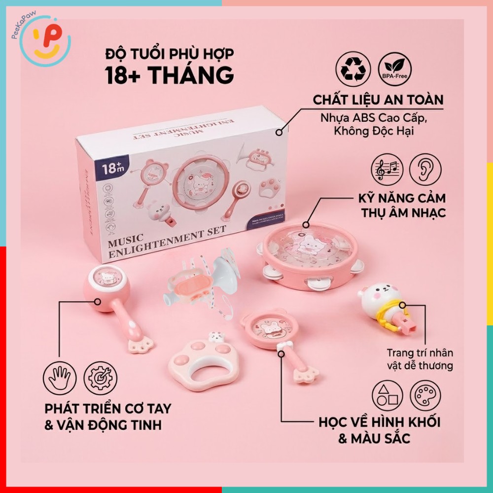 Lục lạc 6 món Thỏ Hồng cho bé 18 tháng FXB-33 PeeKaPaw Toys
