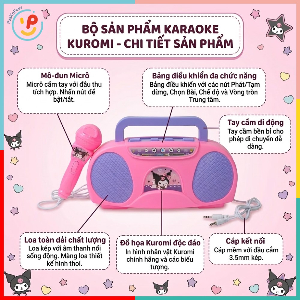 Đồ Chơi Loa Bluetooth Kèm Micro Kuromi Hình Máy Cassette 5518A PeeKaPaw Toys