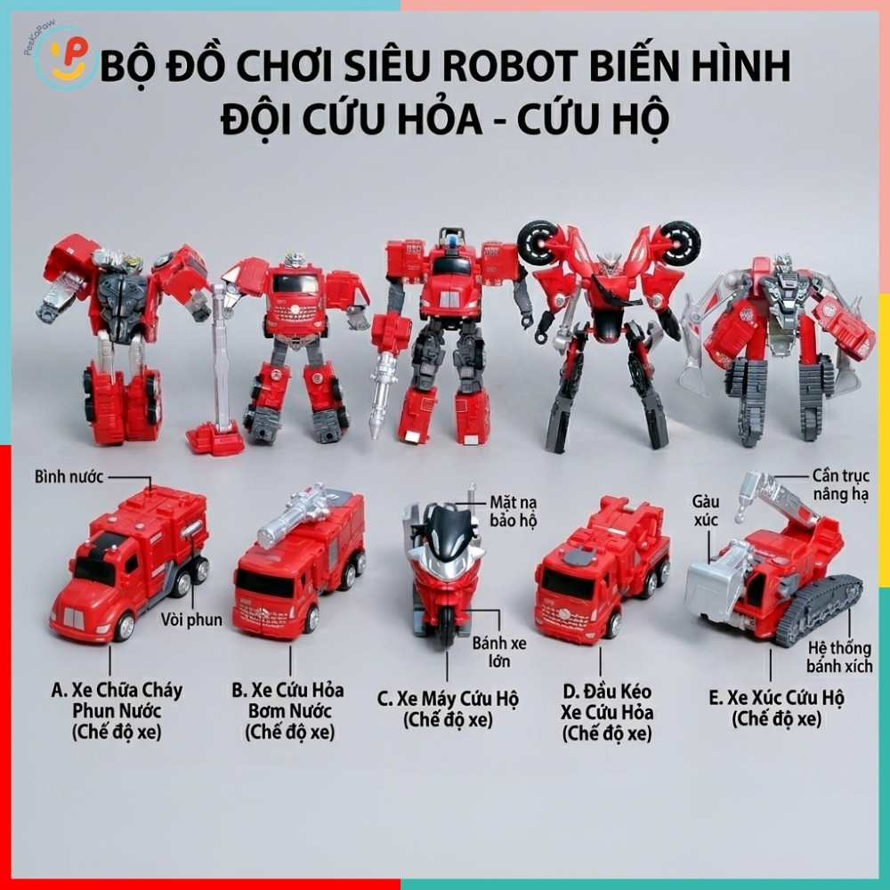 Đồ Chơi Lắp Ráp Robot Biến Hình 5 Mẫu Xe 788-91 PeeKaPaw Toys