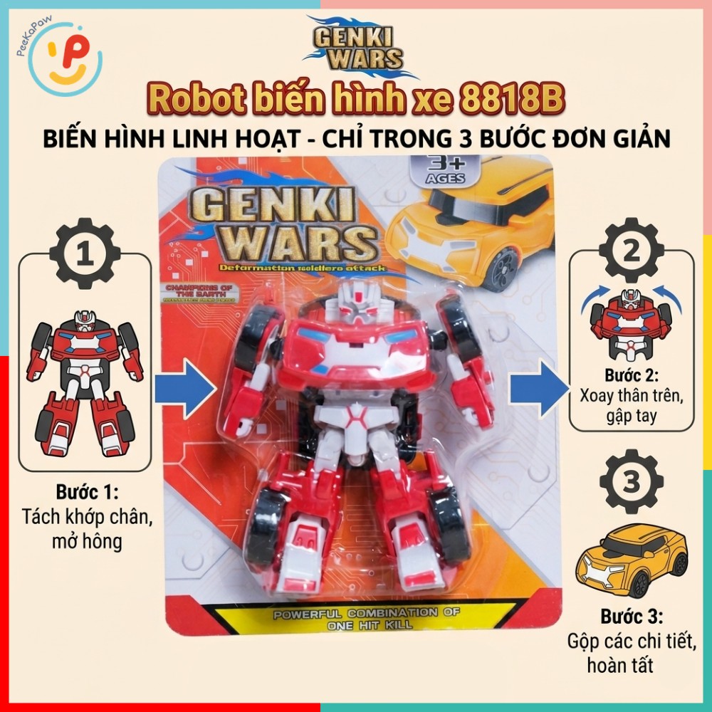 Robot lắp ráp biến hình xe ô to 8818B Genki Wars 2 PeeKaPaw Toys