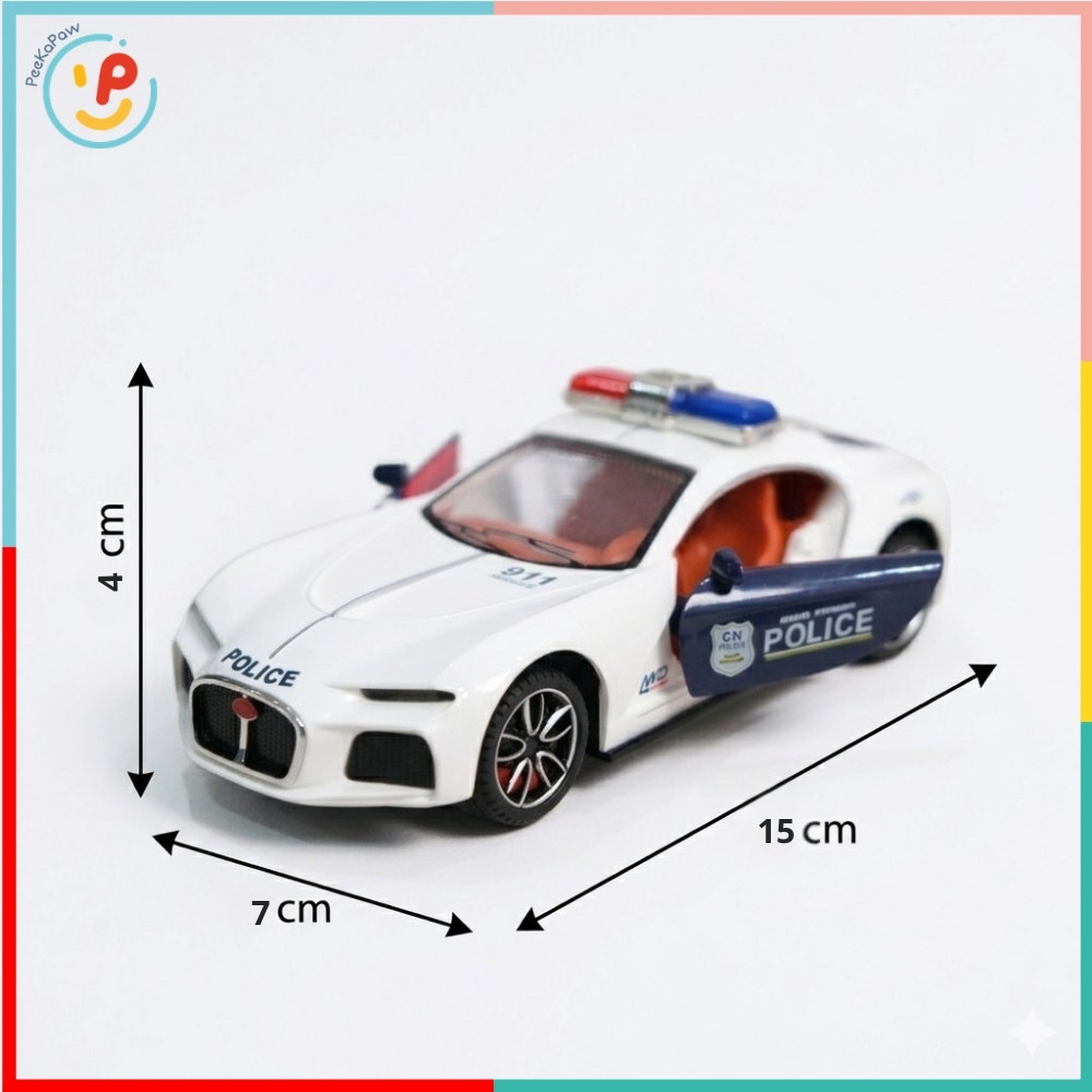 Xe cảnh sát đồ chơi chạy đà trớn chất liệu hợp kim mở cửa có đèn còi 708-8 PeeKaPaw Toys