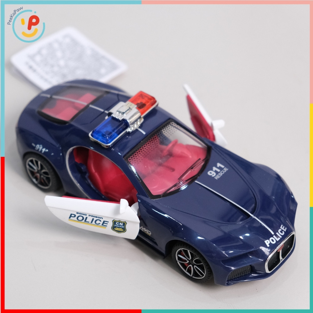 Xe cảnh sát đồ chơi chạy đà trớn chất liệu hợp kim mở cửa có đèn còi 708-8 PeeKaPaw Toys