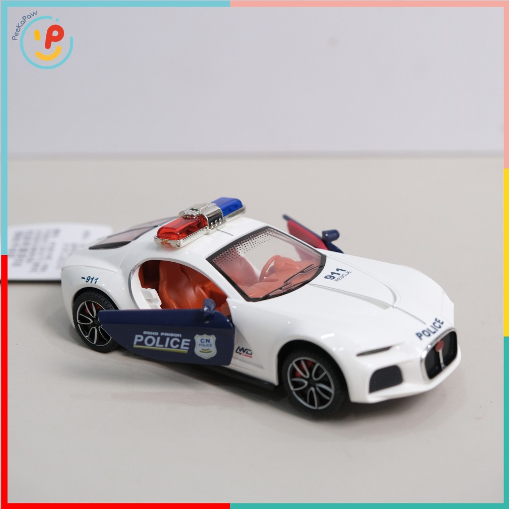 Xe cảnh sát đồ chơi chạy đà trớn chất liệu hợp kim mở cửa có đèn còi 708-8 PeeKaPaw Toys