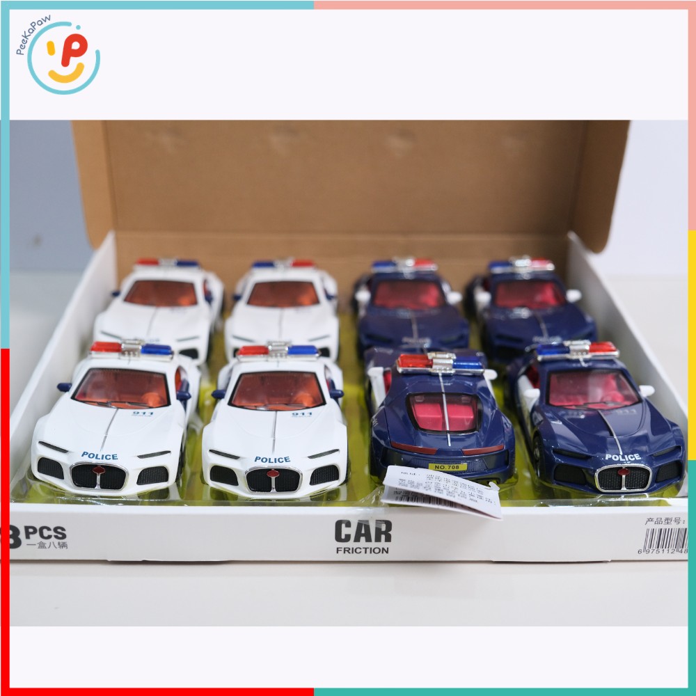 Xe cảnh sát đồ chơi chạy đà trớn chất liệu hợp kim mở cửa có đèn còi 708-8 PeeKaPaw Toys