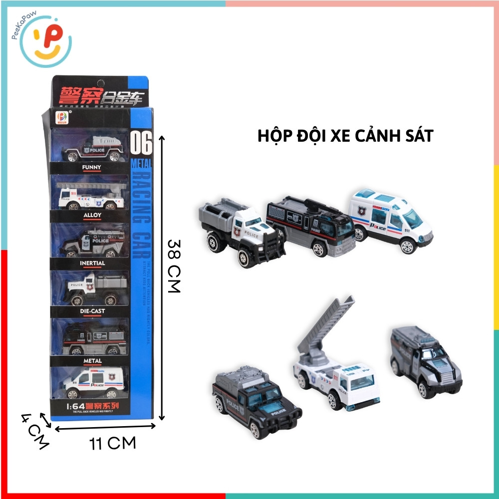 Hộp 6 xe cảnh sát xe cứu hỏa xe công trình 6671 PeeKaPaw Toys