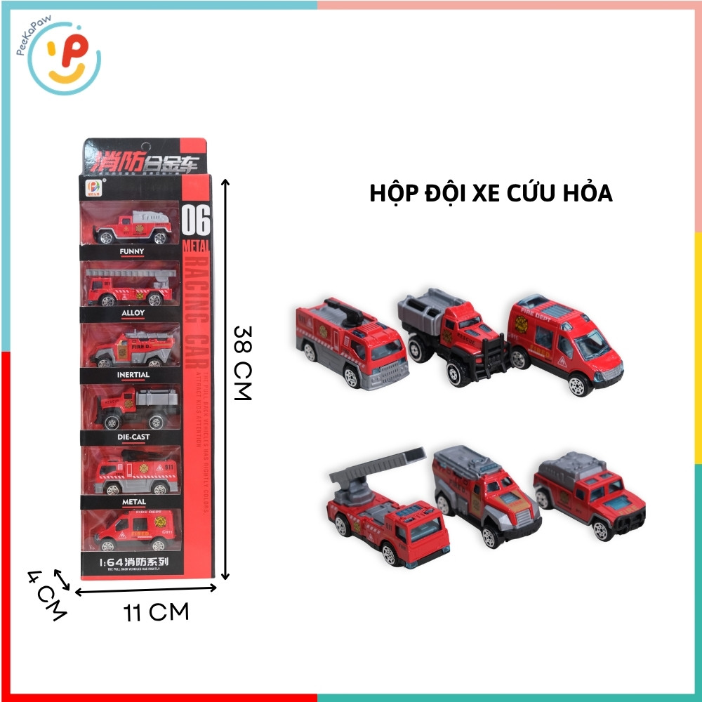 Hộp 6 xe cảnh sát xe cứu hỏa xe công trình 6671 PeeKaPaw Toys