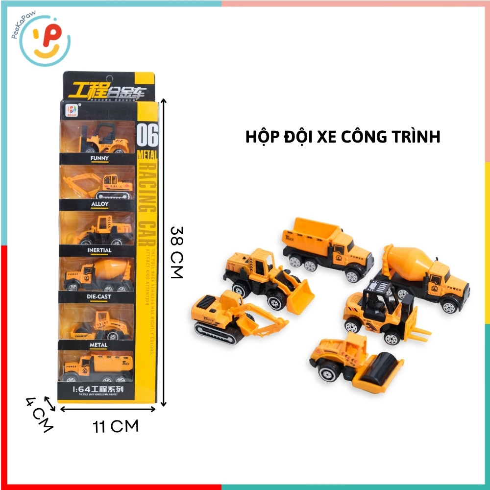 Hộp 6 xe cảnh sát xe cứu hỏa xe công trình 6671 PeeKaPaw Toys