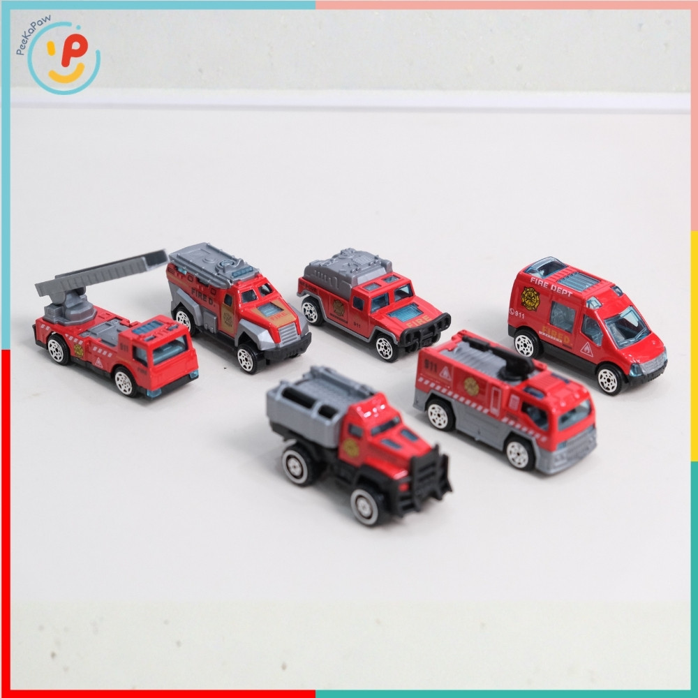 Hộp 6 xe cảnh sát xe cứu hỏa xe công trình 6671 PeeKaPaw Toys