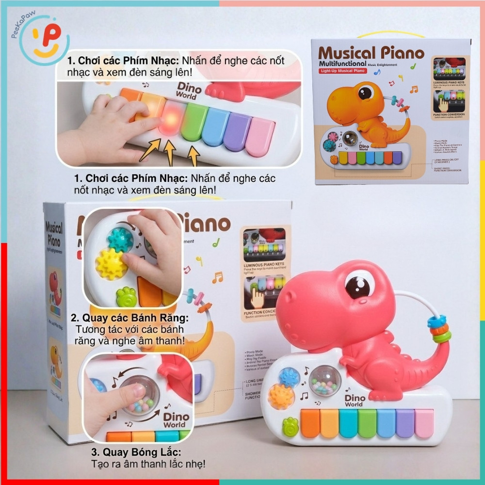 Đàn Piano Khủng Long Có Đèn 8891B Đồ Chơi Âm Nhạc Cho Bé PeeKaPaw Toys