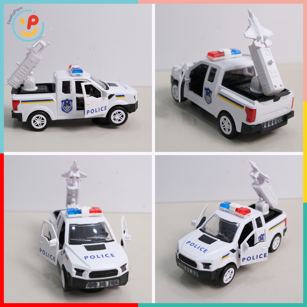 Xe cảnh sát phóng máy bay mở cửa có đèn còi chạy pin A422-25 PeeKaPaw Toys